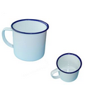 12oz. (380ml) Enamel + Steel Camping Mug White Body Blue Rim